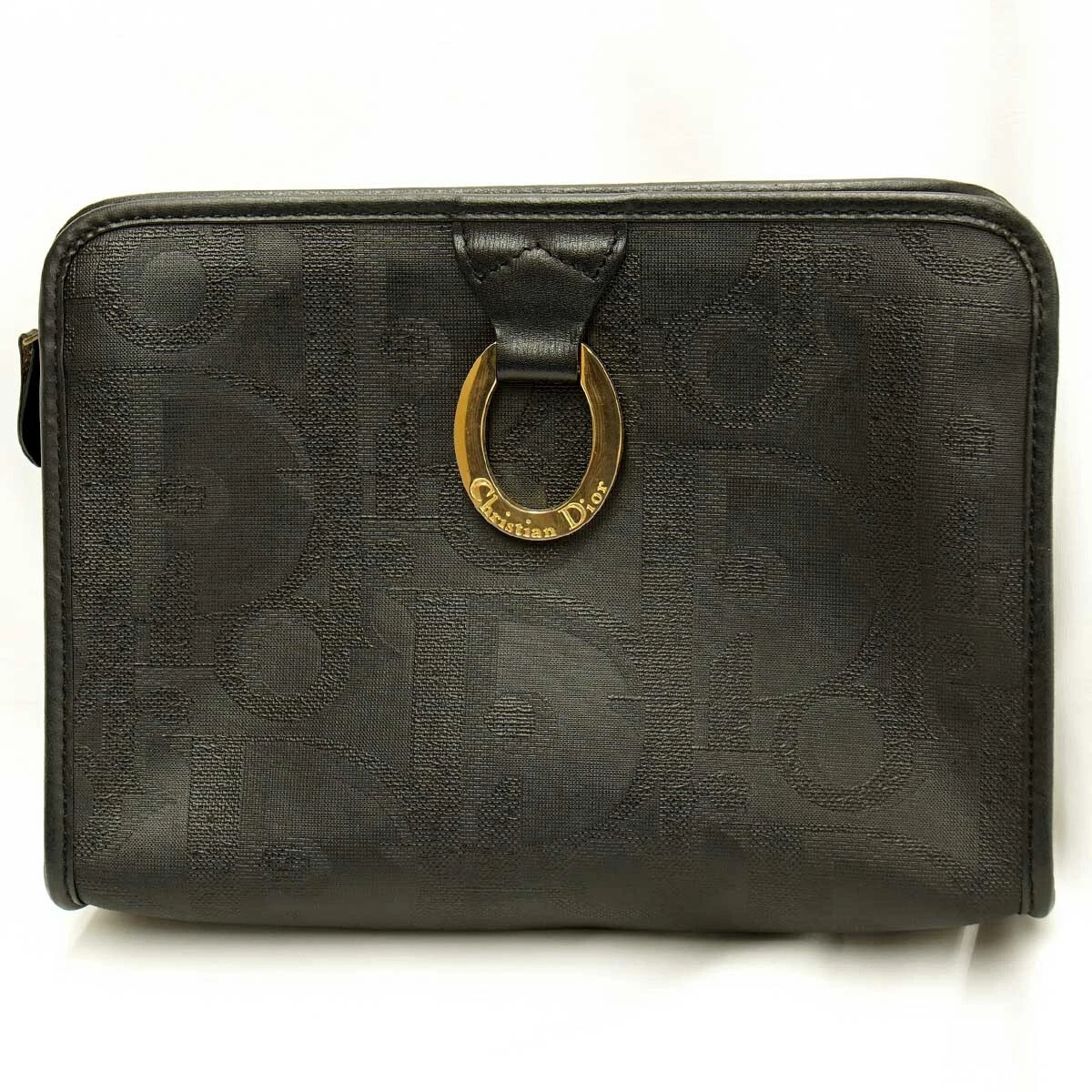 Sac pochette Christian Dior logo deuxième sac cuir noir or quincaillerie femme