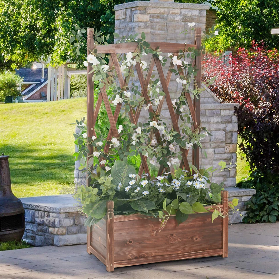 Freestanding Raised Garden Bed Wood Planter for Vegetable with Climbing Trellis - Image 4 of 4