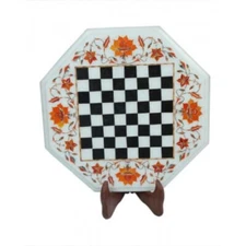 12" Chess Board white Marble chess Table Top inlay malachite decor children room