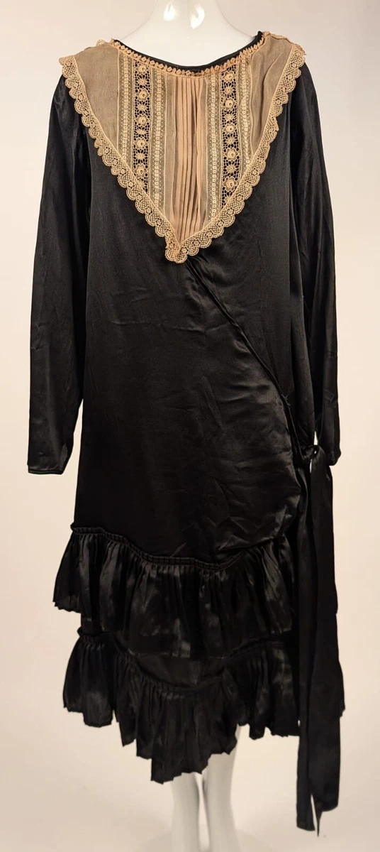 metal black dresser 1920s Black Satin Beaded Shift Dress – Blossom Vintage