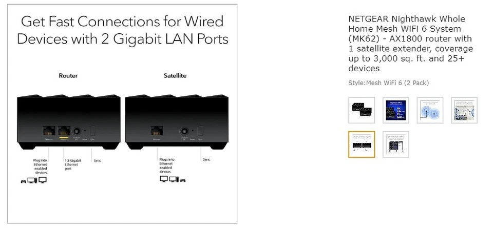 UNOPENED NETGEAR Nighthawk MK62 AX1800 Wi-Fi 6 Dual-Band Mesh Router 2-Pack - Image 3 of 3
