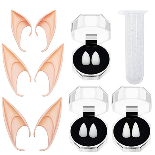 Unisex Kids Adult Halloween Accessories Cosplay Elf Ears+Fangs Teeth Role Play - Picture 5 of 19