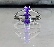 Natural 4x4 mm African Amethyst Triple Graduated Band Ring Sterling Silver 8.25