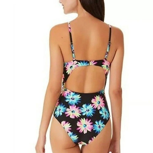 California Waves Swimsuit Juniors Large Gerbera Daisy Knotted Cutout One-Piece L - Picture 7 of 11