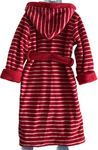 Fleece Red/White Striped Hooded Holiday Robe. Child Small. - Picture 2 of 6