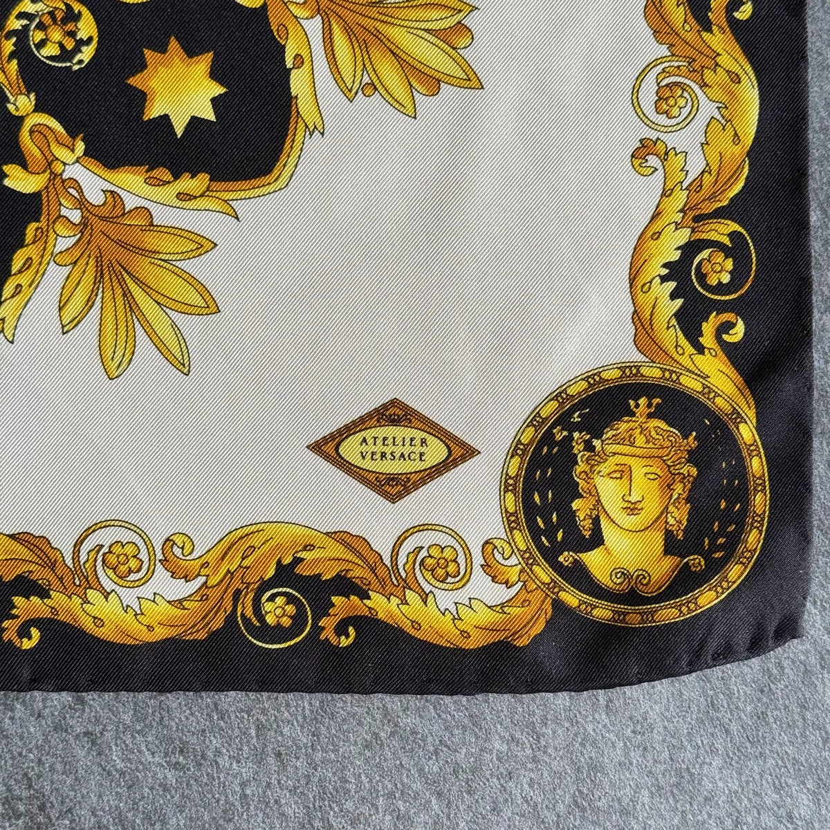 1995 GIANNI VERSACE silk neck scarf Baroque & Roman Rider