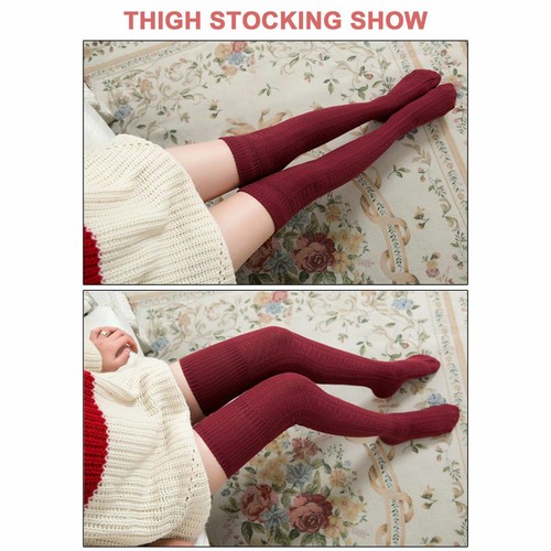 US Women Girls Cable Knit Extra Long Boot Socks Over Knee Thigh High Warm Winter - Picture 3 of 24