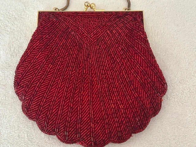 2 Bolso de hombro vintage de noche con cuentas de los años 40 azul marino y rojo vieira Foto 4 de 4