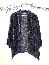 Fabulous Vintage Adini Blue Floral Burnout Devore Silk Mix Velvet Jacket S/m