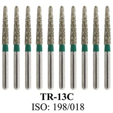 Dental Diamond Burs FG TR-13C Round End Taper Coarse High Speed Bur Green 10/PK