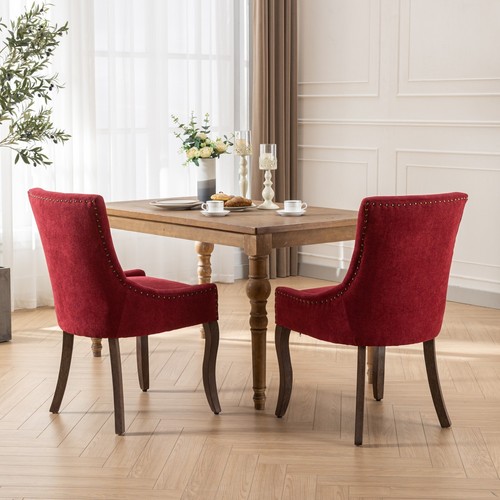 2/4/6/8 Retro Style Velvet Dining Chair Set Kitchen High Back Chair w/Wooden Leg - Picture 17 of 91