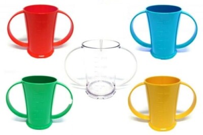 Becherglas mit zwei Henkeln - 200 ml Futterbecher für Erwachsene - Trinkhilfe für Erwachsene