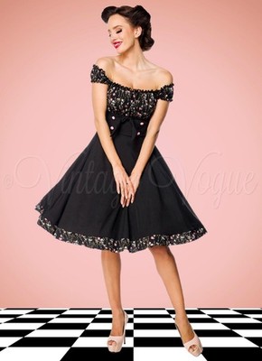 50s Womens Vintage Retro Floral Swing Rockabilly Dress Flower Black - XL