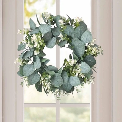 Eucalyptus artificiel Wreath Flower Wreath for Garden Farmhouse Festival - Photo 1/4