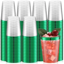 Gerrii 100 Pcs 10oz Plastic Cups Disposable Fancy Rimmed Cups Elegant Clear D...