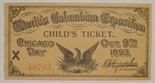 1893 World's Columbian Expo Child's Admission Ticket Choice AU