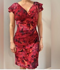Ralph Lauren Dress Womens 4Jersey Midi Stretch Cap Sleeve Floral VNeck Red