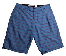 Hurley Mens Swimming Board Shorts Phantom Blue Red Stripes Sz 32 FREE SHIPPING