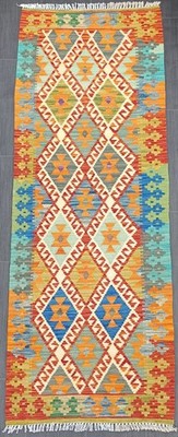 Afghanischer/Türkischer Kelim Läufer Teppich, Flachgewebeteppich, Handgewebter Wollteppich, 196x71 CM
