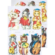 Chromo EF Découpis Chat Musicien 7043 Decoupage Collage Carterie