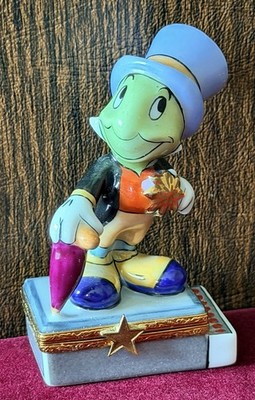 Ultra Rare Jiminy Cricket Disney Artoria Peint Main Limoges France Trinket Box