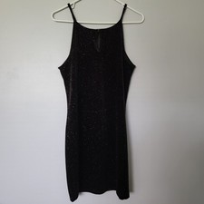 Little Black Velvet Dress Juniors Womens L Mini Black Witchy Sparkley Bodycon