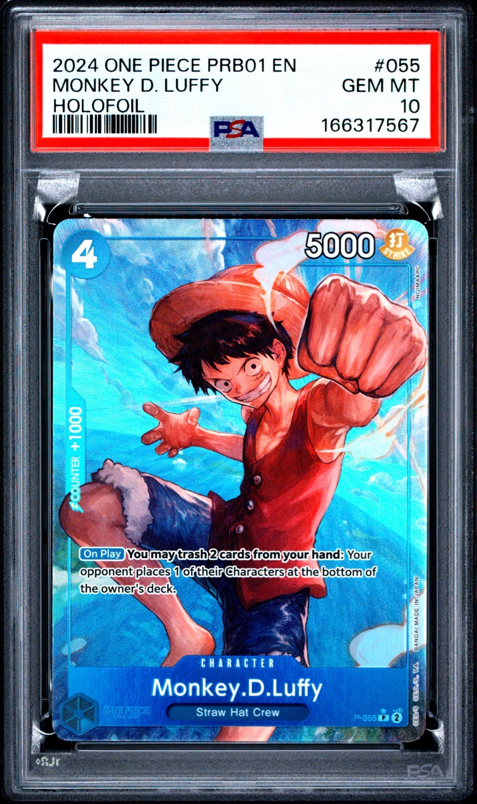 One Piece PRB01 EN The Best Monkey D Luffy Holofoil #055 PSA 10 GEM MINT