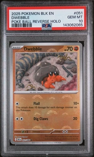 2025 Pokemon Blk En-Black Bolt #051 Dwebble Poke Ball Reverse Holo PSA 10