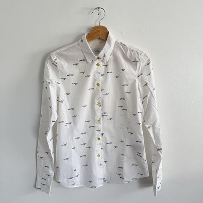 PS Paul Smith Bluse Damen Small 38 weiß Hemd Knopfleiste Gepard Leopard