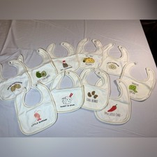 Touched by Nature Organic Baby 10 Bib Bundle Set - White w/ Funny Food Designs