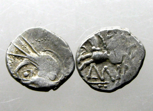 SILVER QUINARIUS Abstract Horse, Celtic Gaul, Sequani Tribe, 1st Cent BC, VF