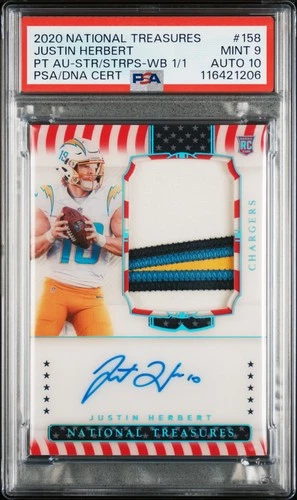 2020 NATIONAL TREASURES #158 JUSTIN HERBERT 1/1 PSA 9 AUTO 10