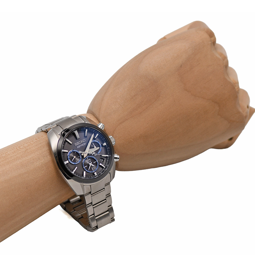 Seiko Astron SBXC053 Dual Time Solar GPS Watch Stainless Steel Black Dial image 6