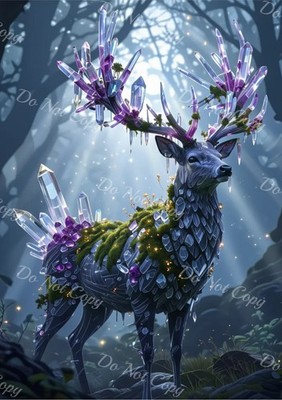 Crystal deer with amethyst woods in the forest - Photo A4 - B0128 »