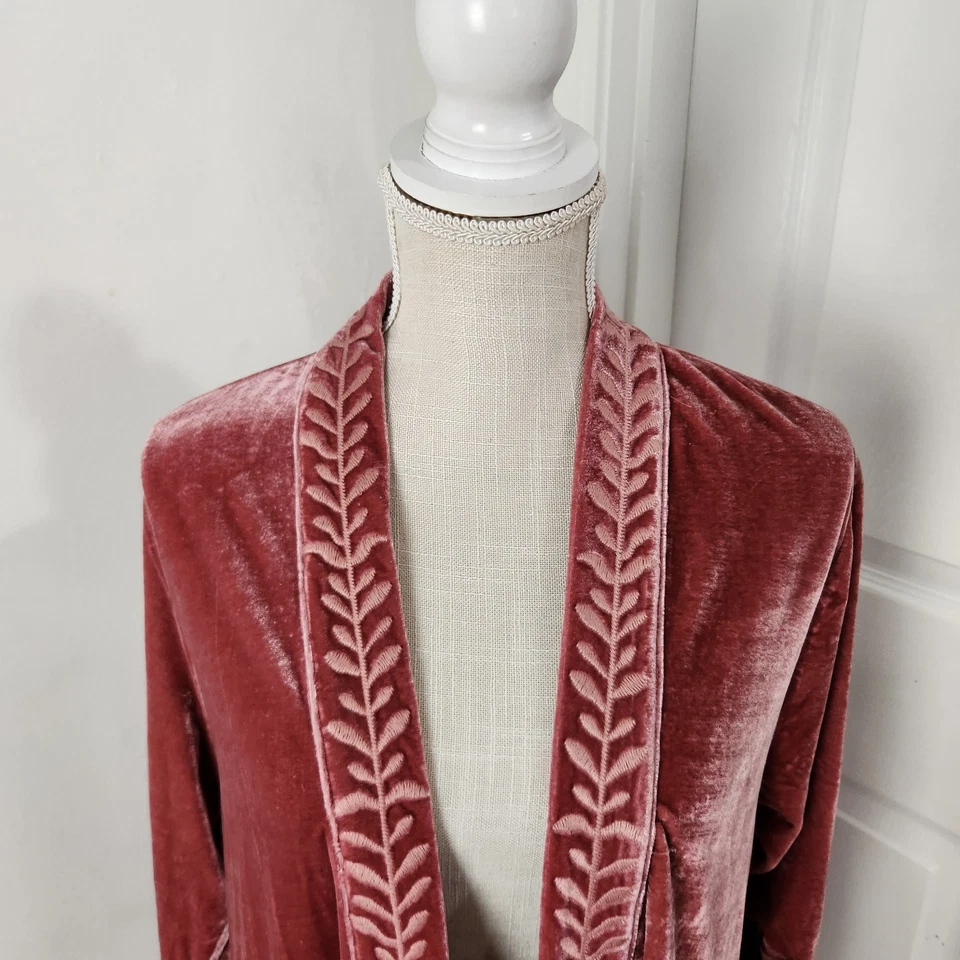 Cárdigan Floriana Mujer M Rosa Terciopelo Kimono Boho Western Vaquera Femenino Foto 2 de 4