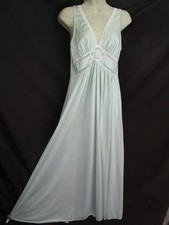 Vtg 70s Lorraine Pastel Blue Long Nightgown Antron III Nylon Embroidery Lace S