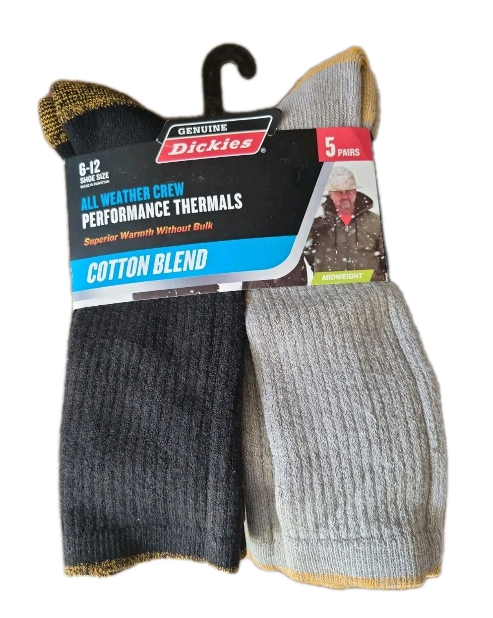 Dickies All Weather Crew 5 Pack Cotton Blend Socks Performance Thermal Midweight
