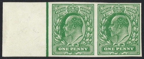 KEVII ½d Pale green plate proof pair with printing fault