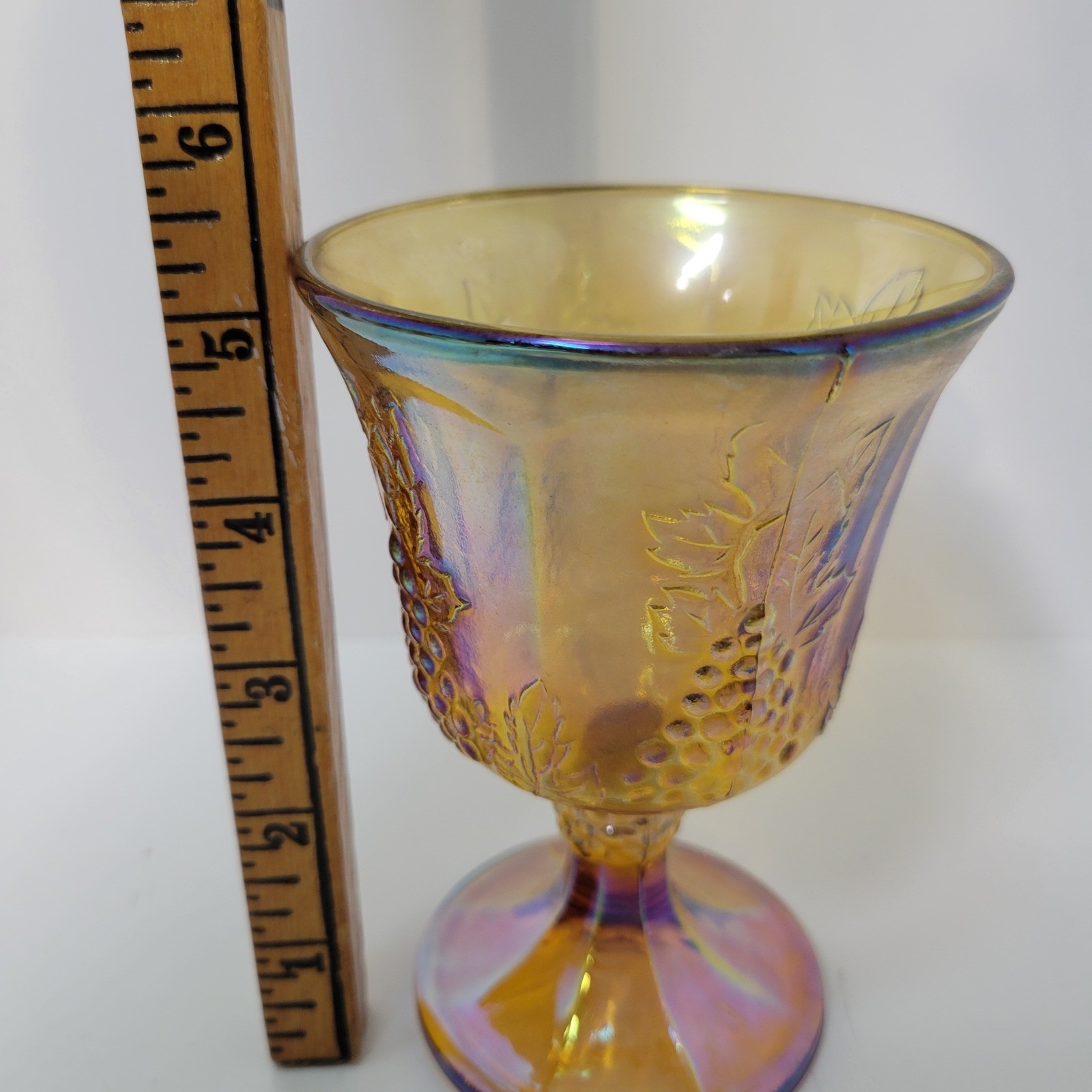 Vintage Indiana Glass Harvest Grape Carnival Iridescent Amber Wine Goblets