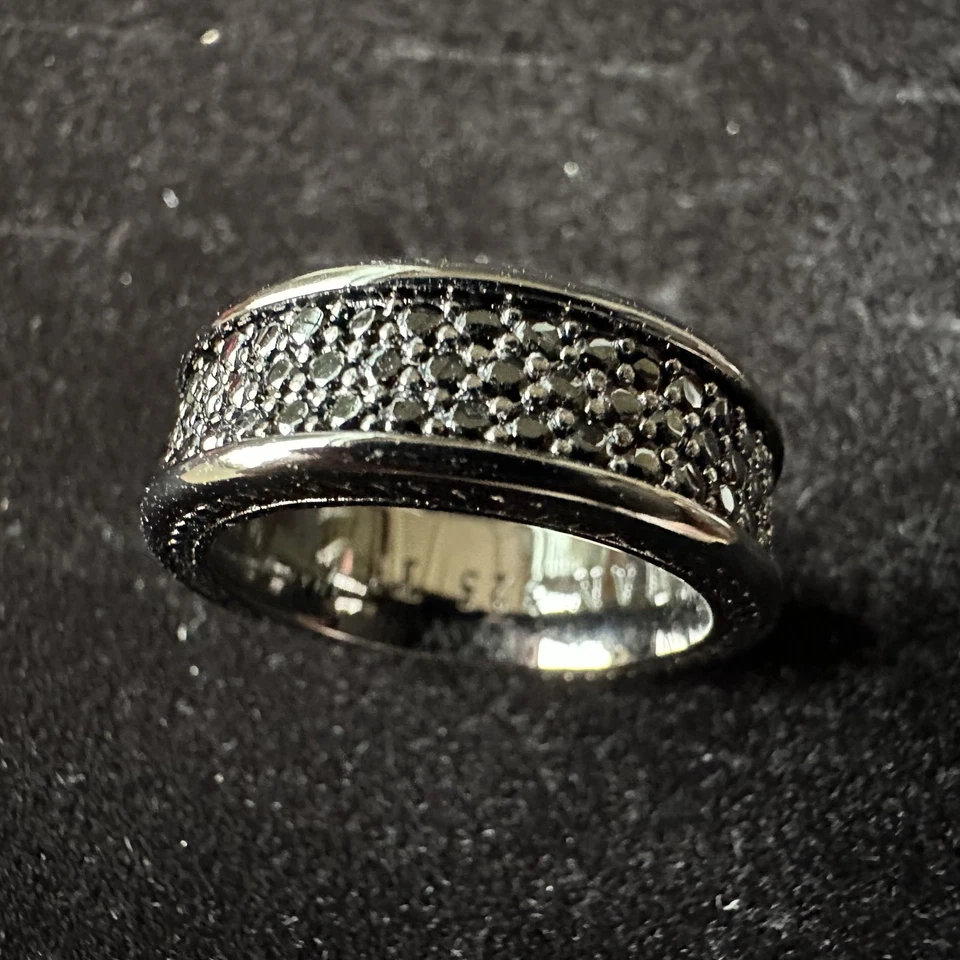David Yurman Two Row Band Ring Sterling Silver 925 with Black Diamonds Size 8 - Image 3 of 4