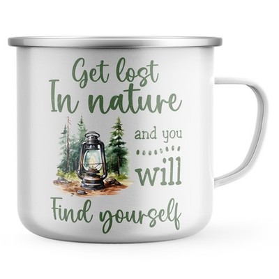 Get Lost in Nature Emaille Becher für Camping- und Wanderliebhaber