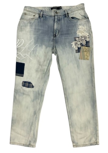 Lauren R.L Blue Denim Logo & Floral Pattern Women Pant. Sz 10 PEC - Picture 1 of 9