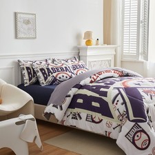 Kids Baseball Comforter Set Bed in A Bag Full Size 7PC Baseball Cartoon Beddi...