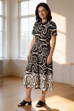 White Stuff Monochrome Geometric Print Jersey Shirt Dress