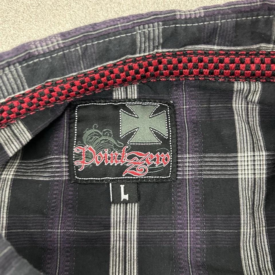 Point Zero Men's Large Long Sleeve Button Up Shirt Purple Black Y2K - Image 4 of 4