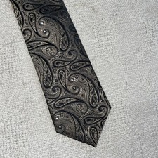 Unbranded Dress Tie Mens Size 55  3  Black Silver Paisley Business Formal
