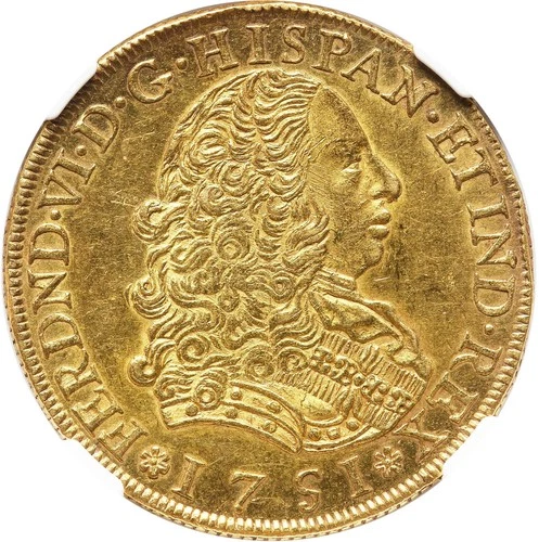 Peru: Ferdinand VI Gold 8 Escudos 1751 LM-J NGC AU-58 Lima mint. Lustrous!