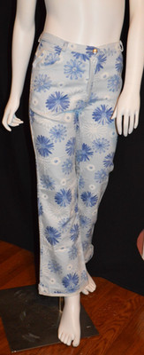 GIRL'S VINTAGE 80S/90'S GERRY MOX ITALIAN BLUE FLORAL STRETCH JEANS 10
