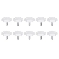 10pcs Star Knob M6 x 12mm Thread 32mm 6-Point Head Stud Hand Clamping Knob White