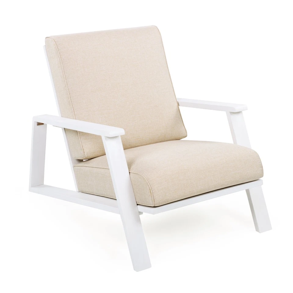 Patio Lounge Chair, Outdoor Club Chair with Beige Cushion and White Acacia Wood - Image 3 of 4